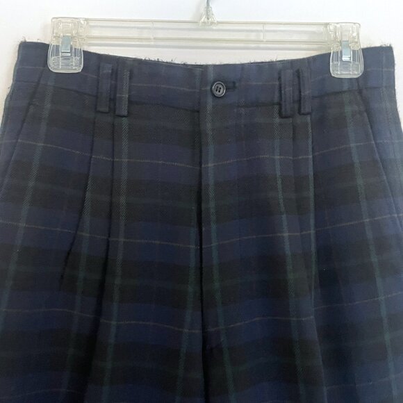 Comme des Garcon Homme Wool Pleated Oversized Low Crotch Cuffed Blue Plaid Pants - Picture 2 of 6